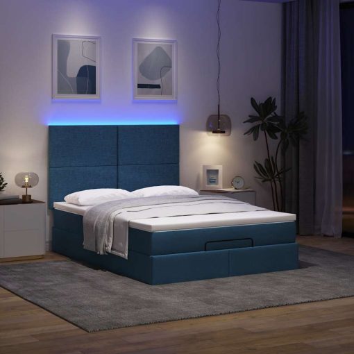 Struttura Letto Pouf Con Materasso Blu 140x190 Cm In Tessuto