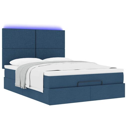 Struttura Letto Pouf Con Materasso Blu 140x190 Cm In Tessuto - Image 3
