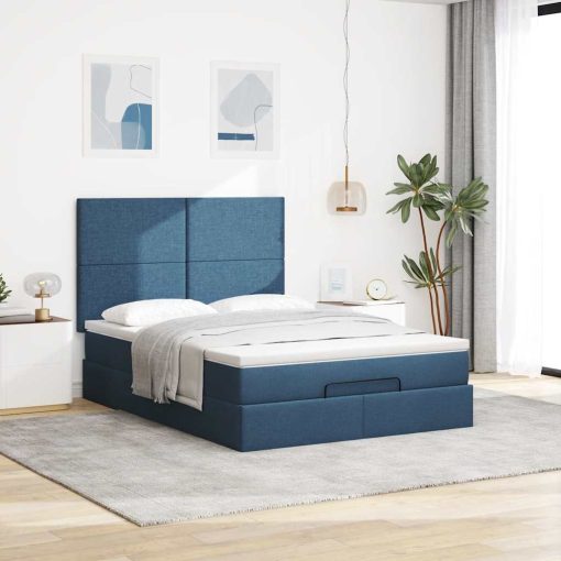 Struttura Letto Pouf Con Materasso Blu 140x190 Cm In Tessuto - Image 4