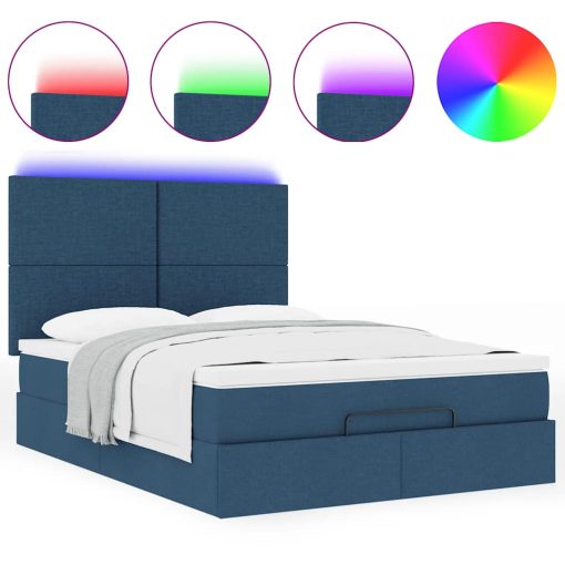 Struttura Letto Pouf Con Materasso Blu 140x190 Cm In Tessuto - Image 5