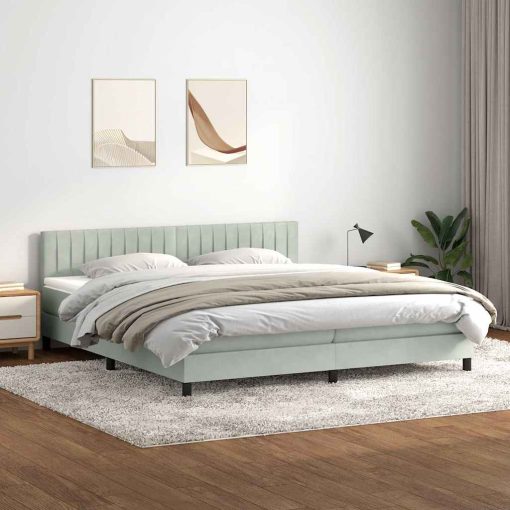 Giroletto A Molle Con Materasso Grigio Chiaro 180x220cm Velluto - Image 3