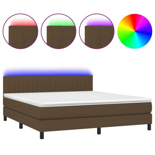 Letto A Molle Materasso E Led Marronescuro 180x200cm In Tessuto - Image 2