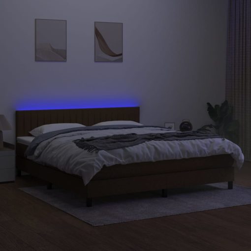 Letto A Molle Materasso E Led Marronescuro 180x200cm In Tessuto - Image 4