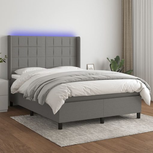 Letto A Molle Materasso E Led Grigio Scuro 140x190cm In Tessuto