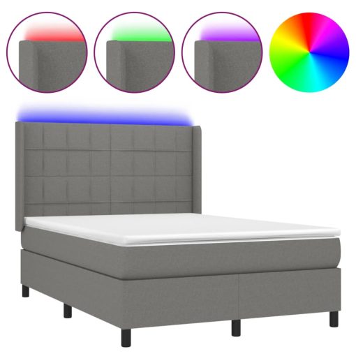 Letto A Molle Materasso E Led Grigio Scuro 140x190cm In Tessuto - Image 2