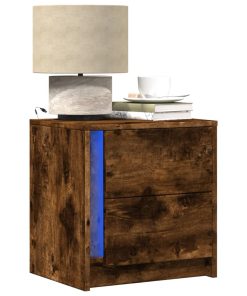 Comodini Con Luci Led 2pz Rovere Fumo In Legno Multistrato