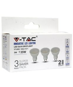 Led Spotlight 5w Gu10 Smd White Plastic 6400k (box 3 Pezzi)