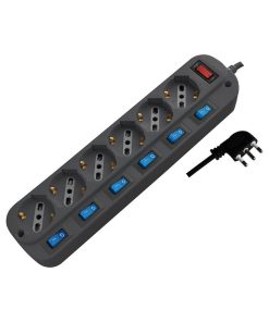 Multipresa Con Cavo 1,5m E 6x Prese Bipasso/schuko 10/16a, Spina 16a E Interruttori Indipendenti + Generale Colore Nero