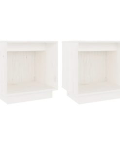 Comodini 2 Pz Bianchi 40x30x40 Cm In Legno Massello Di Pino
