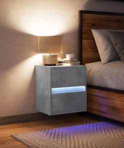Comodino A Parete Con Luci Led Grigio Cemento
