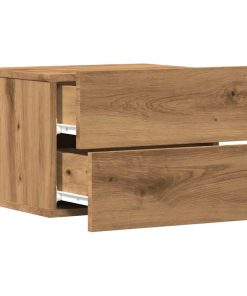Comodino A Muro Rovere Artigianale 40x32x30 cm