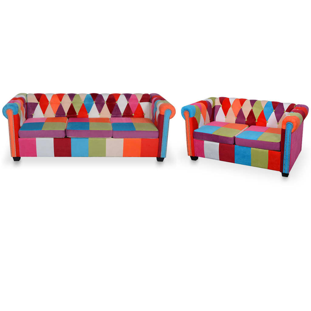 Set Divani Chesterfield 2 Pz In Tessuto