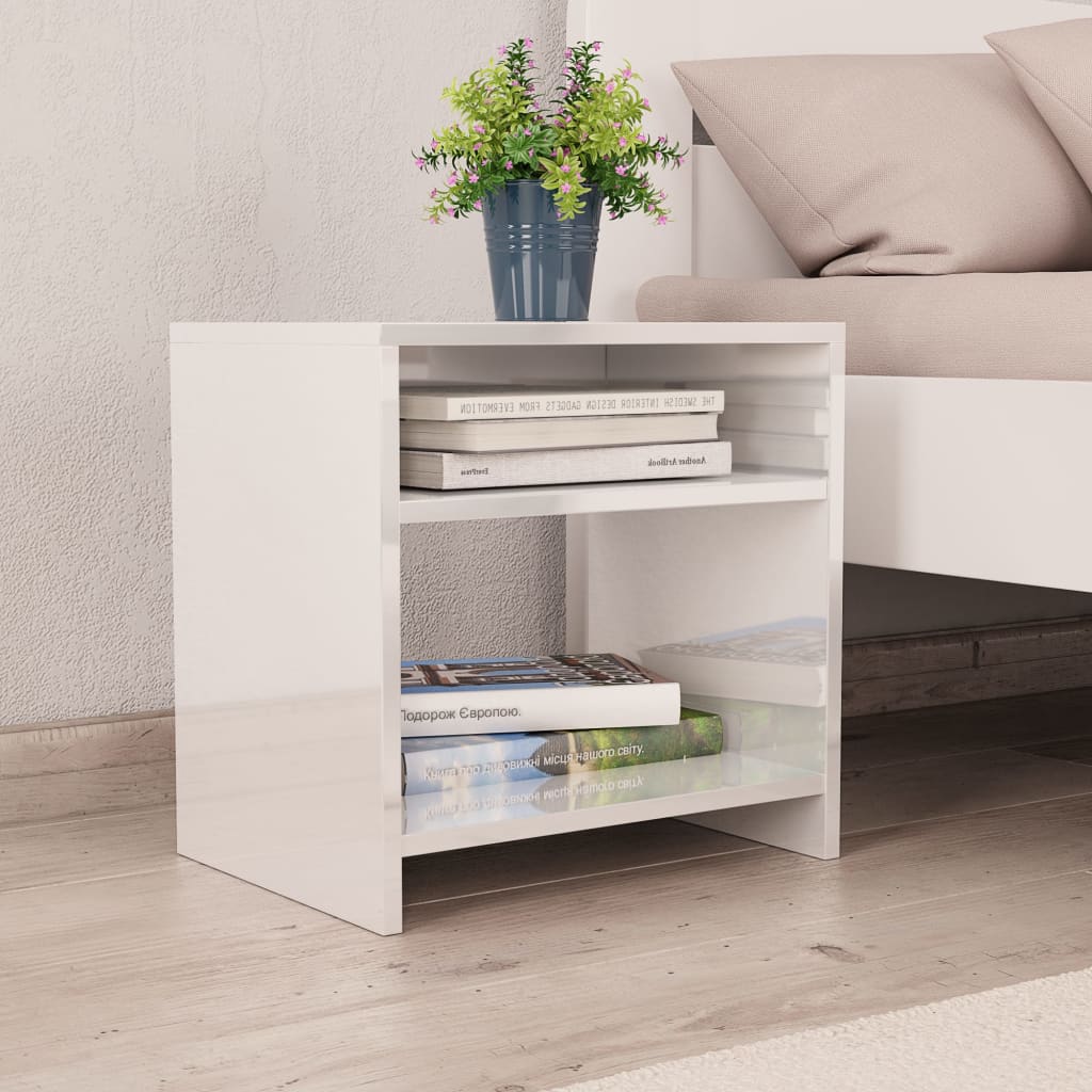Comodini 2 Pz Bianco Lucido 40x30x40 Cm In Legno Multistrato