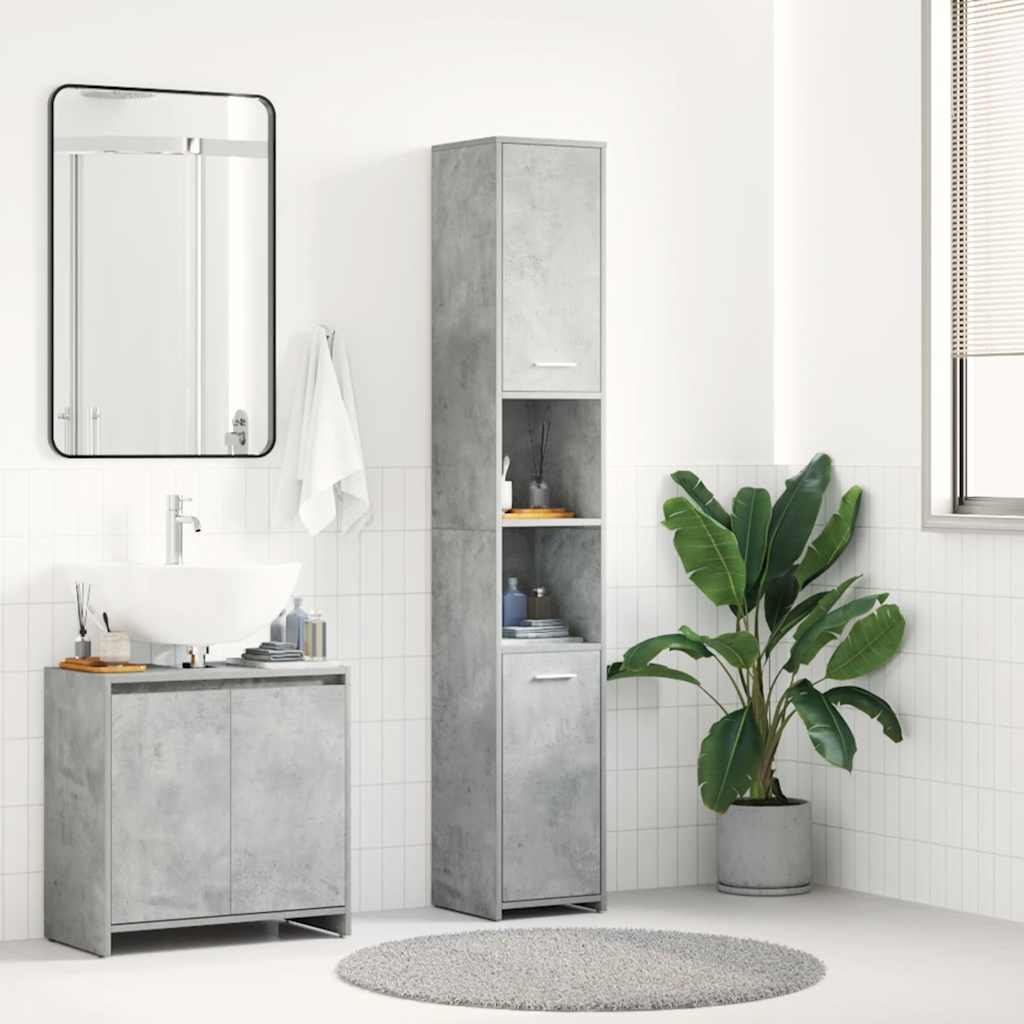 Mobile Da Bagno Grigio Cemento 30x30x183,5 Cm Legno Tecnico
