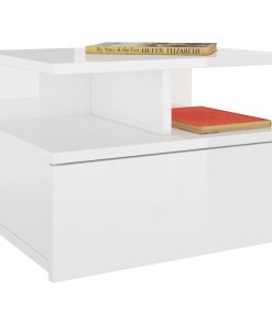Comodini Pensili 2pz Bianco Lucido 40x31x27cm Legno Multistrato