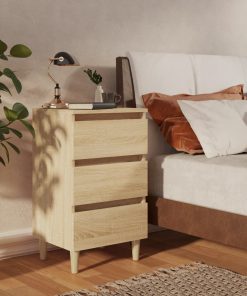Comodino Con Gambe In Legno Massello Rovere Sonoma 40x35x69 cm