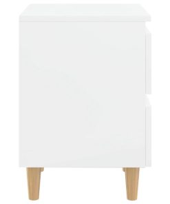 Comodini Con Gambe Legno Pino 2pz Bianco Lucido 40x35x50 cm