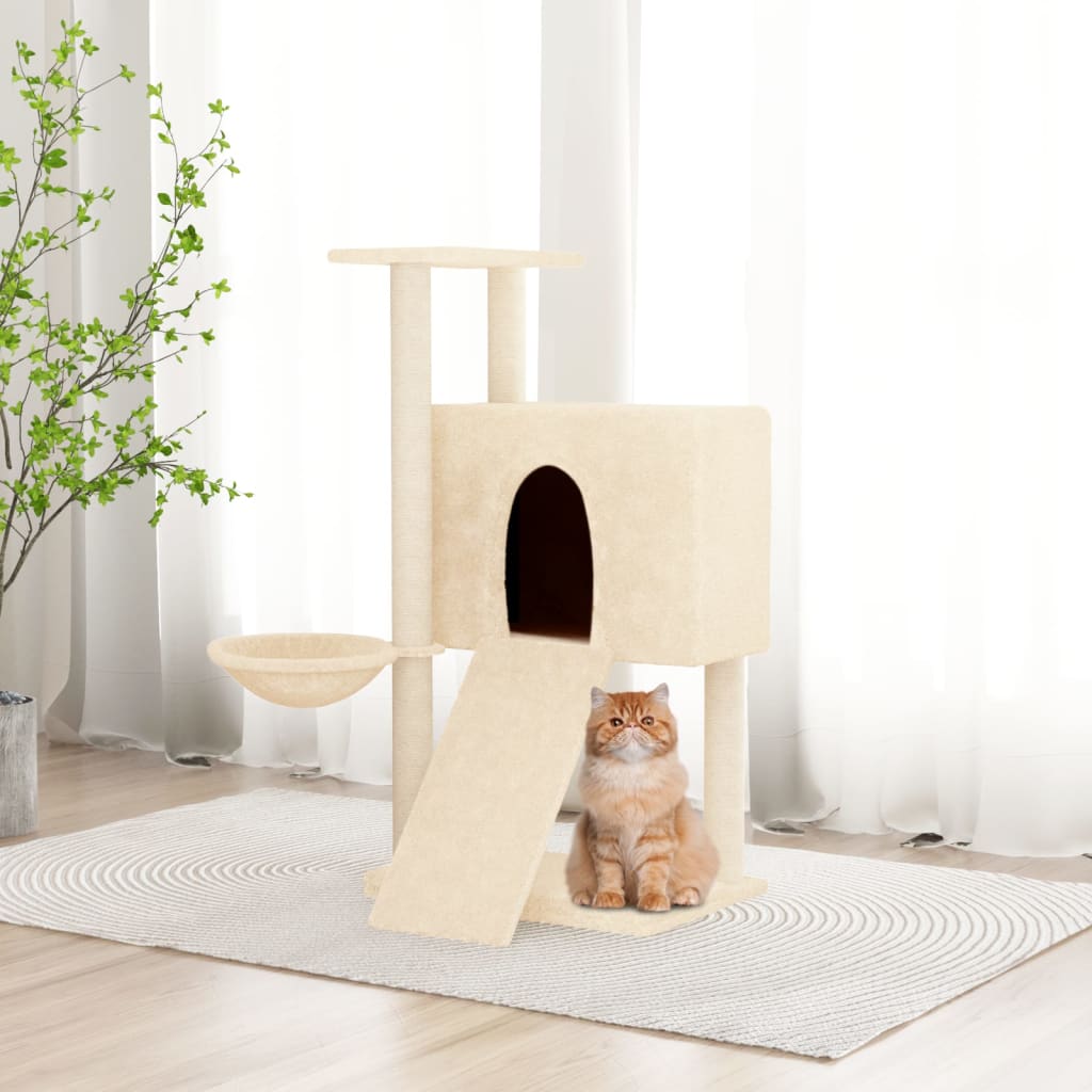 Albero Per Gatti Con Tiragraffi In Sisal Crema 96 cm