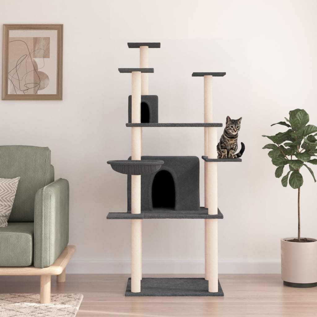 Albero Per Gatti Con Tiragraffi In Sisal Grigio Scuro 166 cm