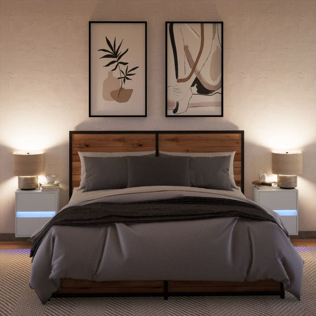 Comodini A Parete Con Luci Led 2 Pz Bianchi