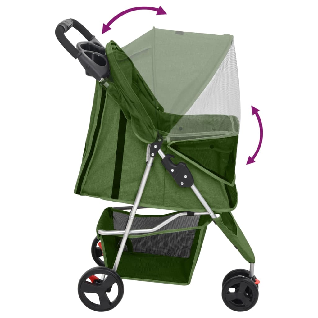 Passeggino Per Cani Pieghevole Verde 80x46x98cm Tessuto Oxford