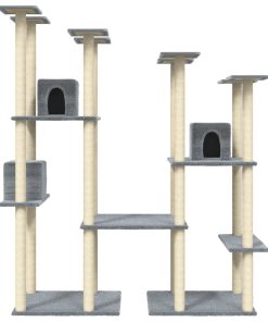 Albero Per Gatti Con Tiragraffi In Sisal Grigio Chiaro 174 cm