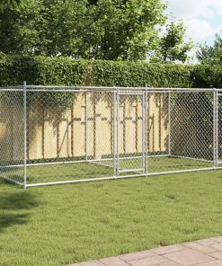 Gabbia Per Cani Con Porte Grigia 4x2x1,5 M In Acciaio Zincato