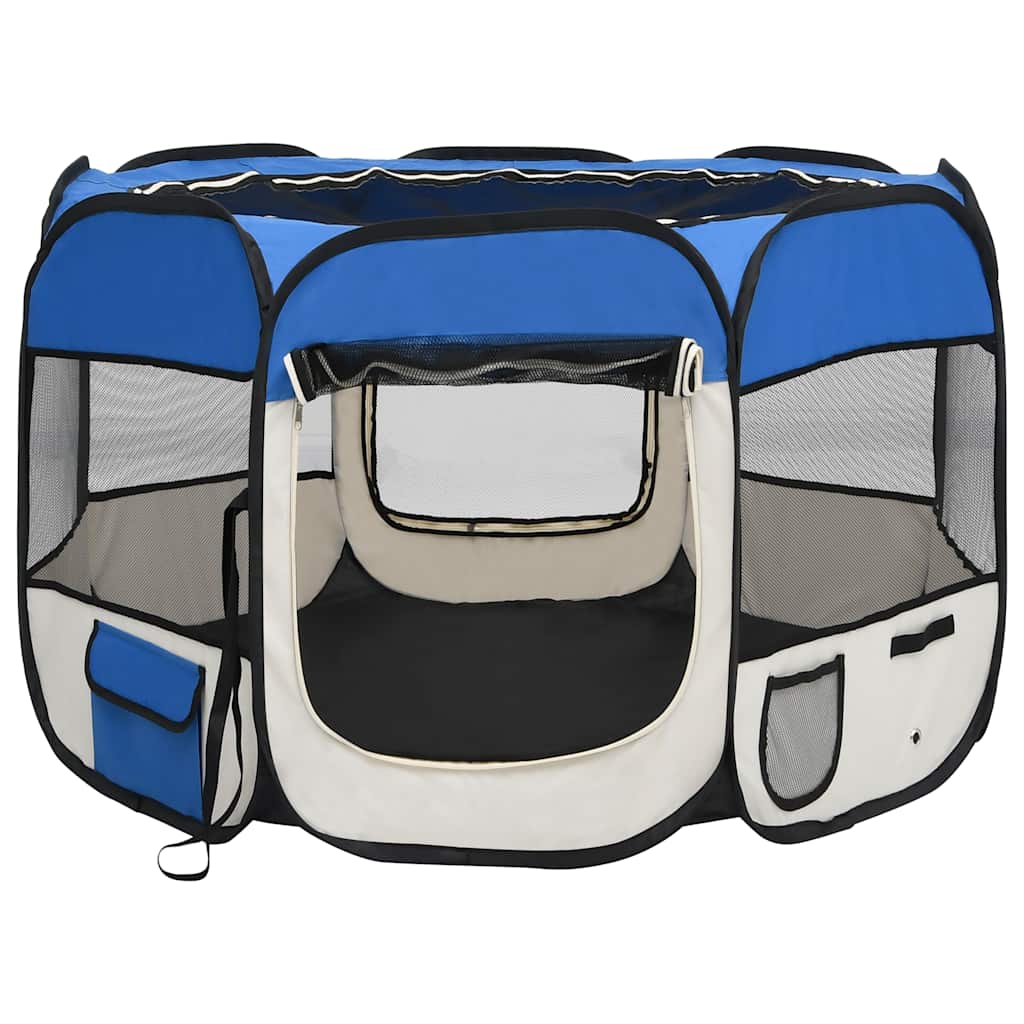 Box Per Cani Pieghevole Con Borsa Trasporto Blu 90x90x58 cm