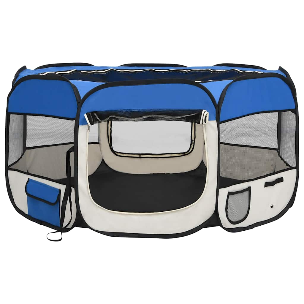 Box Per Cani Pieghevole Con Borsa Trasporto Blu 125x125x61 cm
