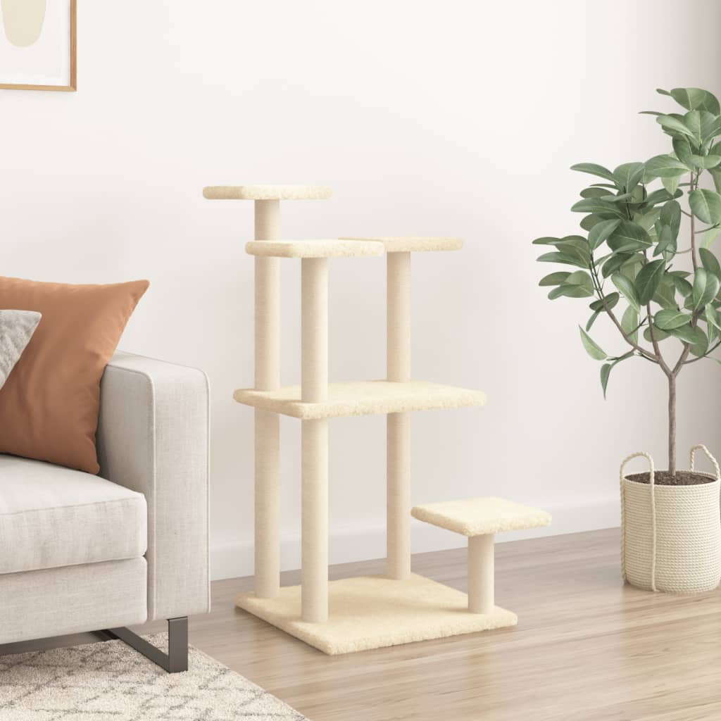 Pali Tiragraffi Per Gatti Con Piattaforme Crema 98,5 cm