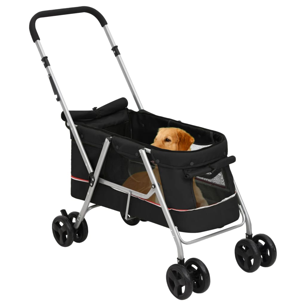Passeggino Per Cani Pieghevole Nero 100x49x96cm Tessuto Di Lino