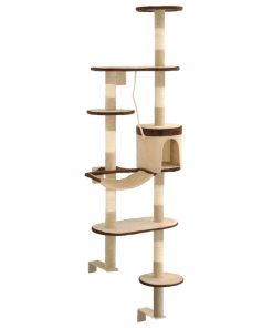 Albero Gatti Tiragraffi In Sisal A Muro 194 Cm Beige E Marrone