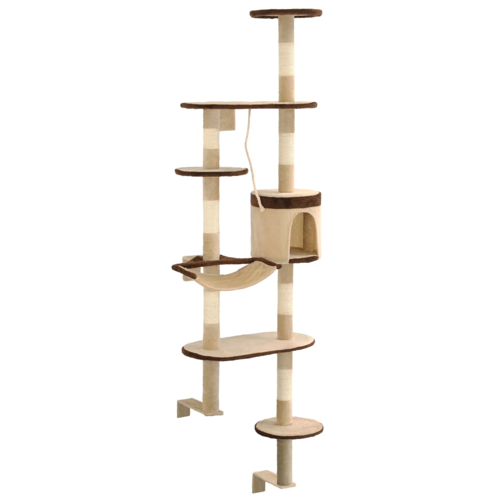 Albero Gatti Tiragraffi In Sisal A Muro 194 Cm Beige E Marrone