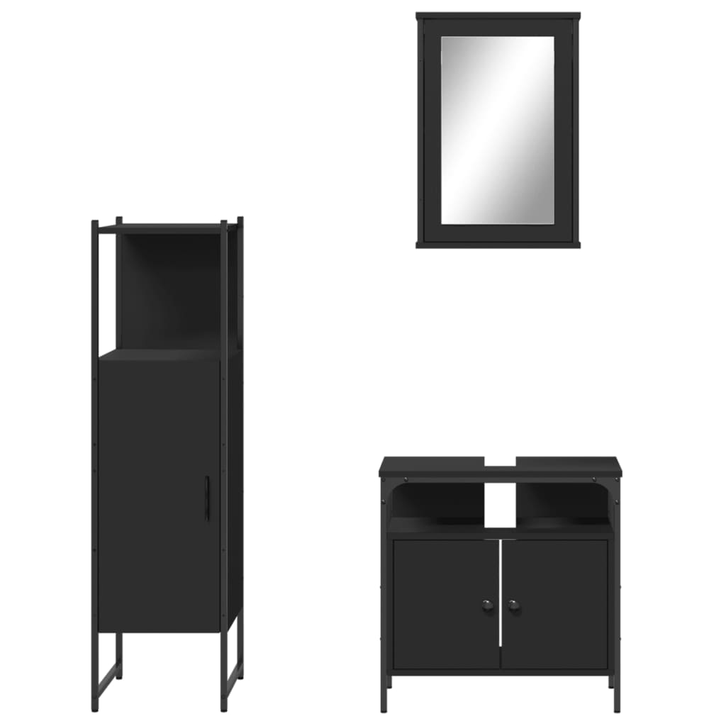 Set Mobili Da Bagno 3 Pz Nero In Legno Multistrato