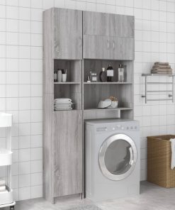 Armadietto Bagno Grigio Sonoma 32x25,5x190 Cm Legno Multistrato