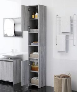 Armadio Bagno Rovere Grigio 30x30x183,5cm Legno Ingegnerizzato