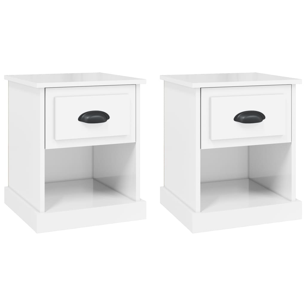 Comodini 2 Pz Bianco Lucido 39x39x47,5 Cm In Legno Multistrato
