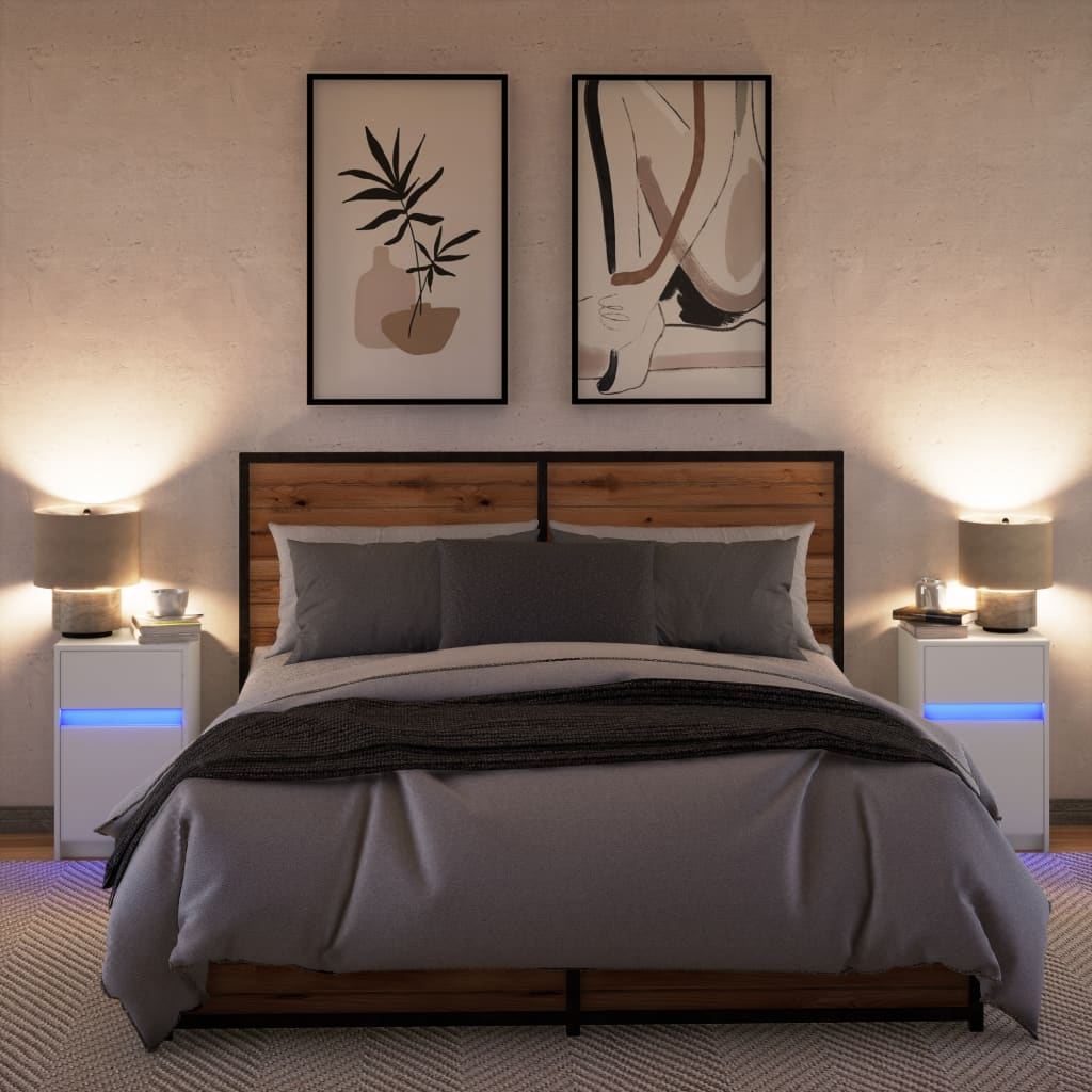 Comodini Con Luci Led 2pz Bianchi In Legno Multistrato - Image 5