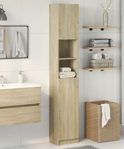 Mobile Da Bagno Rovere Sonoma 32x25,5x190 Cm Legno Ingegnerizzato