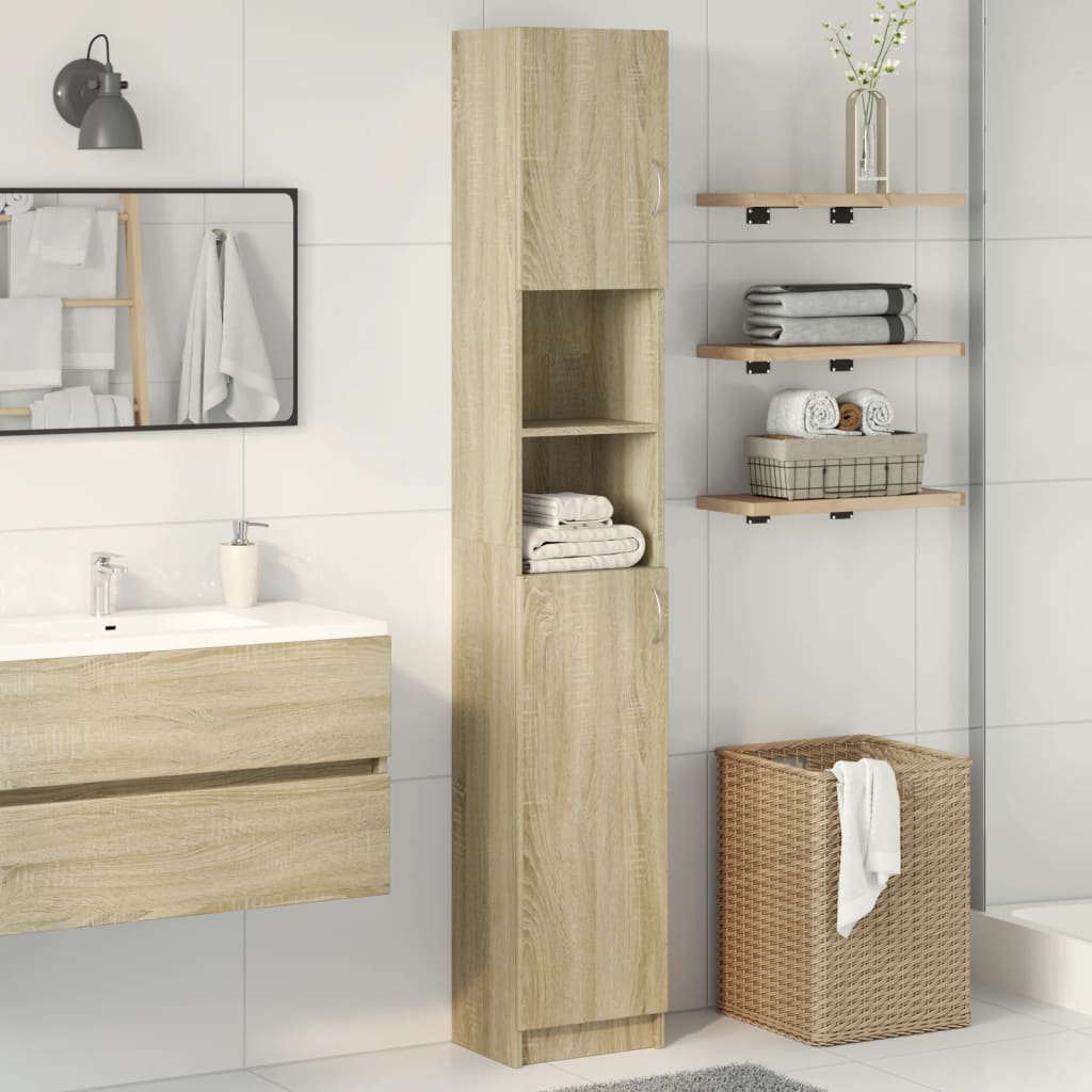 Mobile Da Bagno Rovere Sonoma 32x25,5x190 Cm Legno Ingegnerizzato
