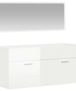 Mobile Da Bagno Con Specchio Bianco Lucido In Legno Multistrato