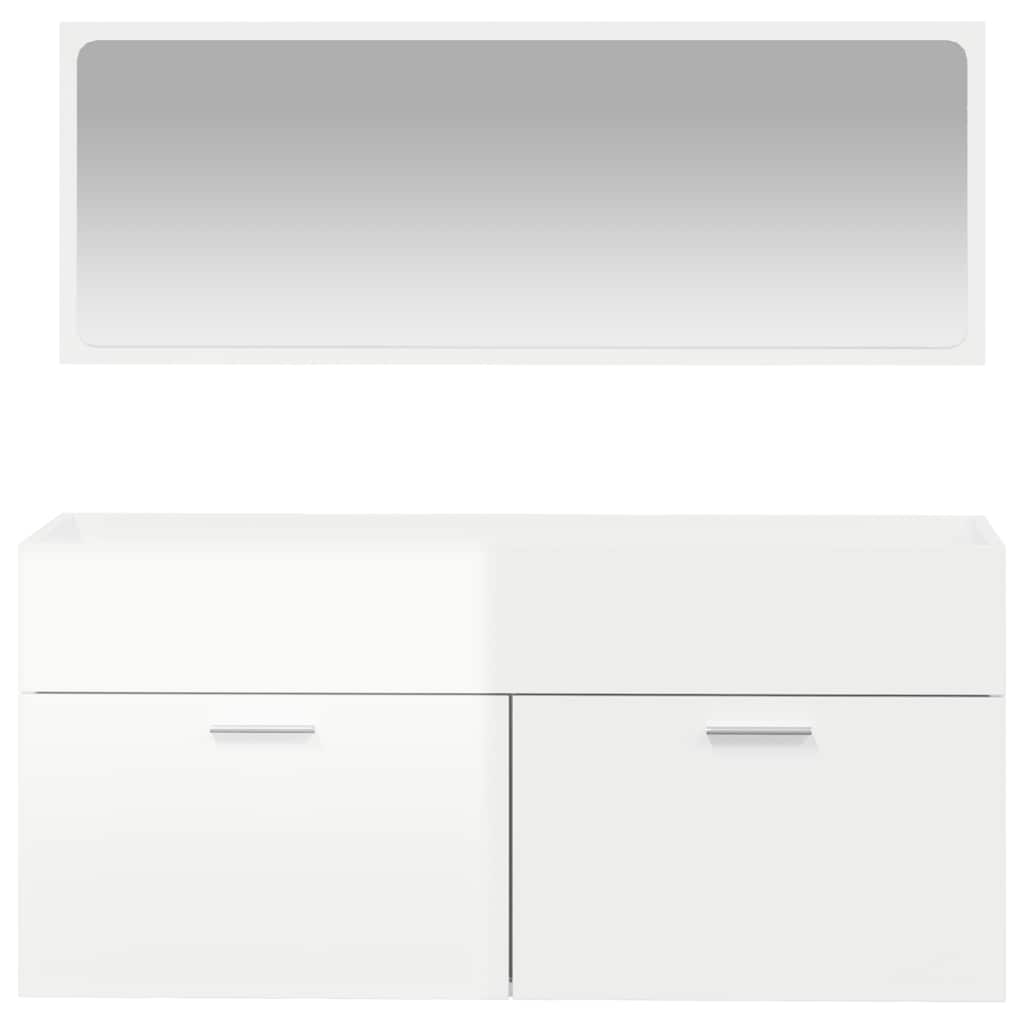 Mobile Da Bagno Con Specchio Bianco Lucido In Legno Multistrato - Image 6