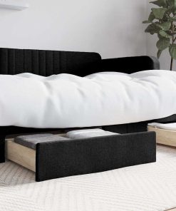Cassetti Da Letto 2pz Neri In Legno Multistrato E Tessuto