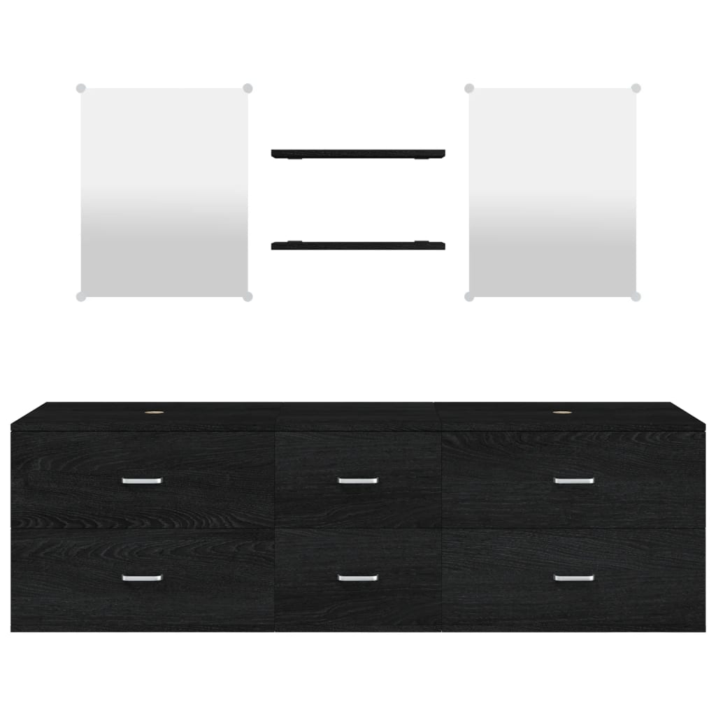Set Mobili Da Bagno 5 Pz Nero In Legno Multistrato