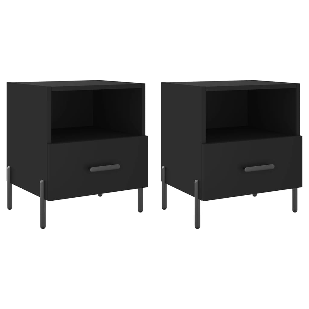 Comodini 2 Pz Neri 40x35x47,5 Cm In Legno Multistrato