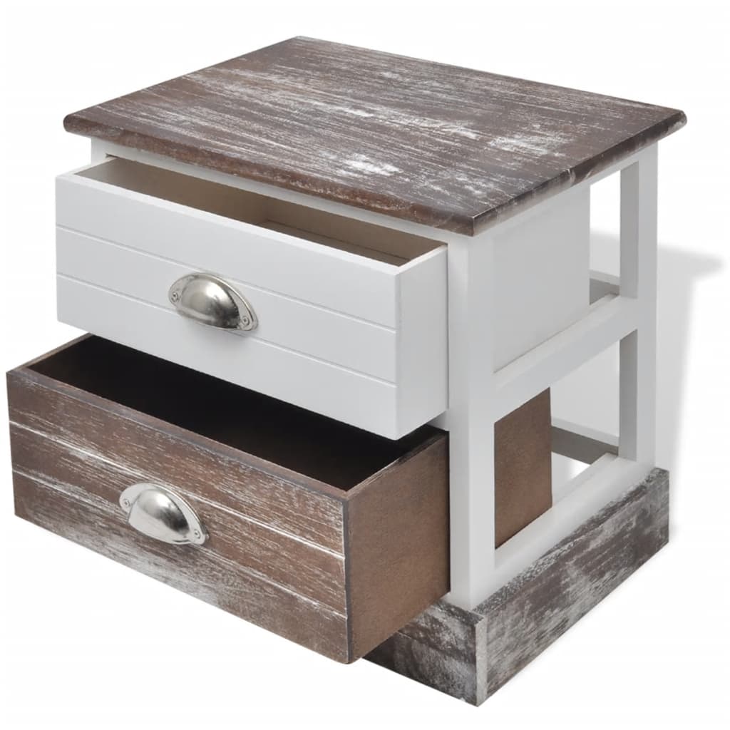 Comodini 2 Pz Marrone E Bianco