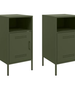 Comodini 2 Pz Verde Oliva 36x39x68 Cm In Acciaio