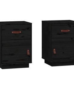 Comodini Neri 2 Pz 40x34x55 Cm In Legno Massello Di Pino