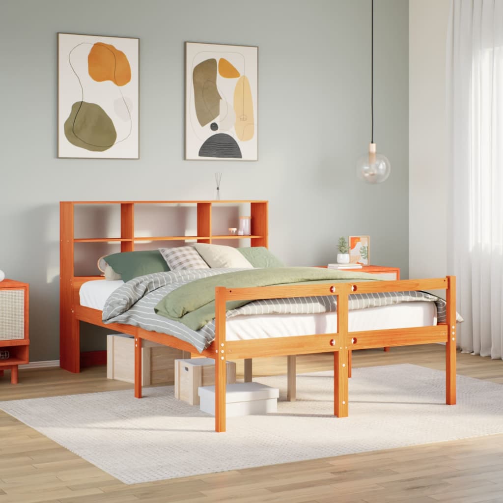 Letto Libreria Senza Materasso Marrone Cera 150x200 Cm Legno