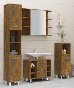Armadietto Bagno Rovere Fumo 30x30x179 Cm In Legno Multistrato